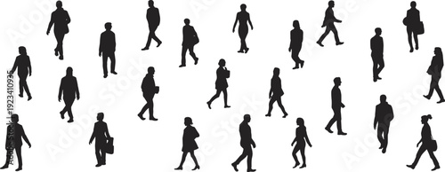 Diverse Group of People Silhouettes Walking in Different Directions crowd