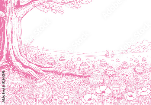 Easter Egg Hunt: A Pink-Hued Springtime Scene