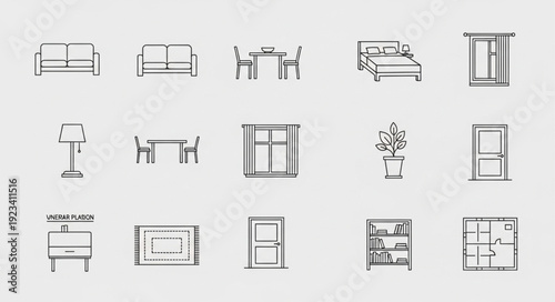 Collection of hand drawn furniture and architectural elements sketches.