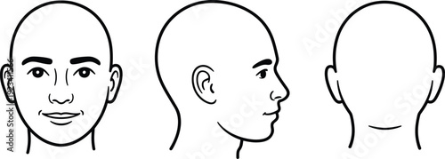 Cuadro en lienzo Human Head Front Side and Back Views Outline Drawing Keywords: head, human, face