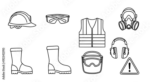 Required PPE workplace safety outline icon set