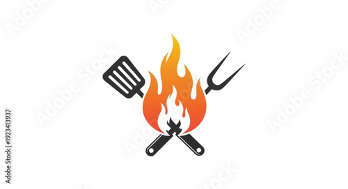 Barbecue Grill Tools with Flame.