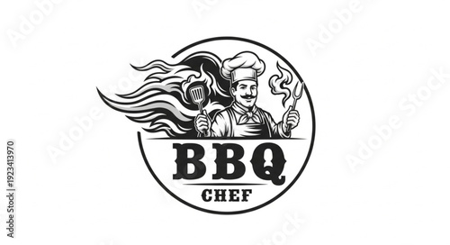 BBQ Chef Logo Illustration Design.
