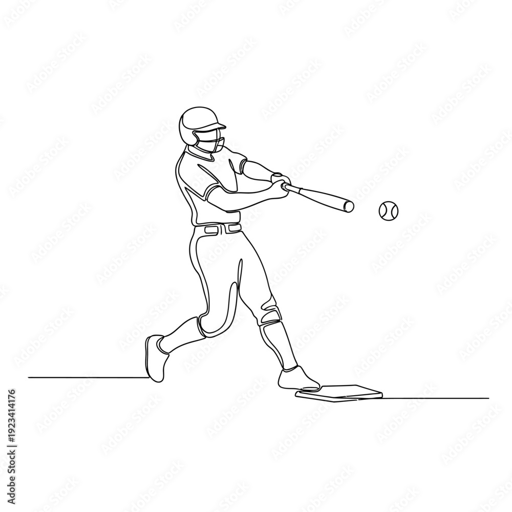 Fototapeta premium Continuous Line Drawing Of A Baseball Player Batting
