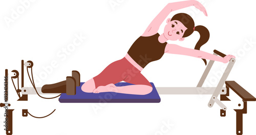 Mermaid Pilates Reformer Exercise Illustration, Cat Stretch Pose