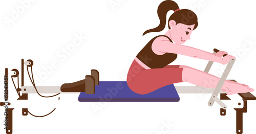Pilates Reformer Workout Illustration, Hamstring Stretch Exercise