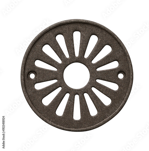 Antique Cast Iron Floor Drain Cover Isolated – Vintage Industrial Building Component PNG