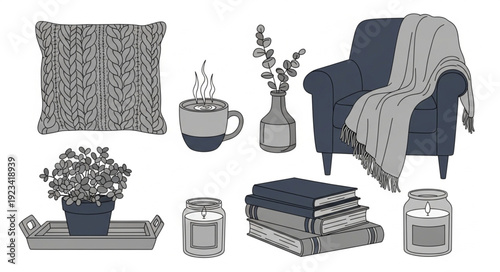 Cozy Home Decor Elements Arranged Artistically.