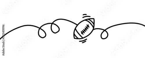 Continuous Line Drawing of American Football Icon. Vector Illustration of Hand, American football ball. Sports equipment.