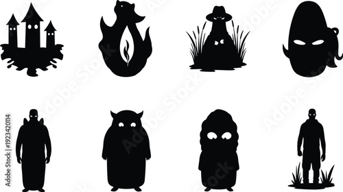 The image displays a grid of eight black silhouette icons on a plain white background.