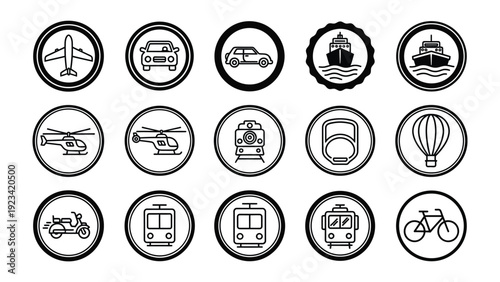 Transportation Icons: A collection of meticulously designed icons representing various modes of transport, perfect for illustrating diverse travel concepts and logistical themes.