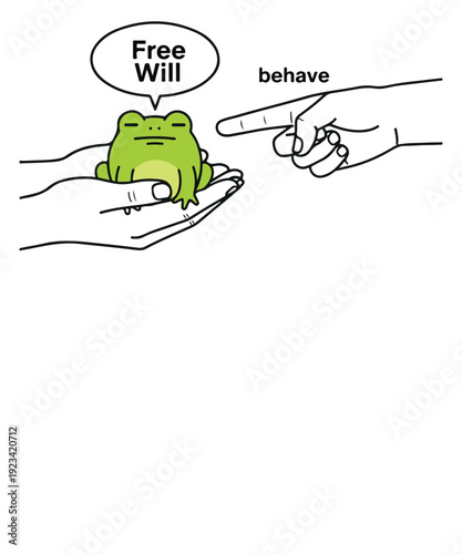 Funny Frog Free Will Minimalist Line Art T-Shirt Design, frog, free will, behave, funny quote, minimalist