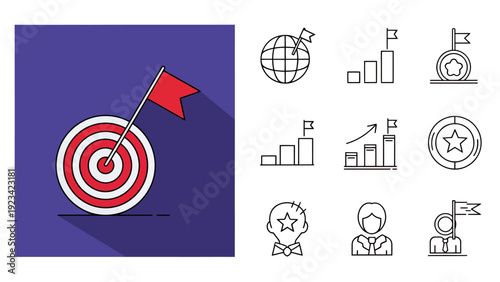 Precision Archery Target with Bullseye and Flag Symbolizing Aim and Competition.