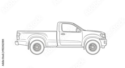 Black and White Pickup Truck Illustration.