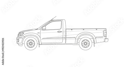 Black and White Pickup Truck Illustration.