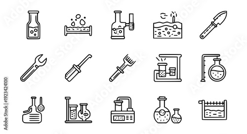 Soil testing flat line icon set black vector