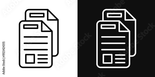Documents icons set in black and white thin line stroke