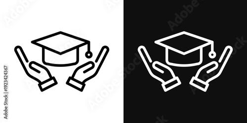Education insurance icons set in black and white thin line stroke