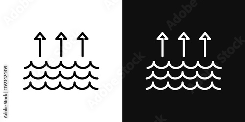 Evaporation icons set in black and white thin line stroke