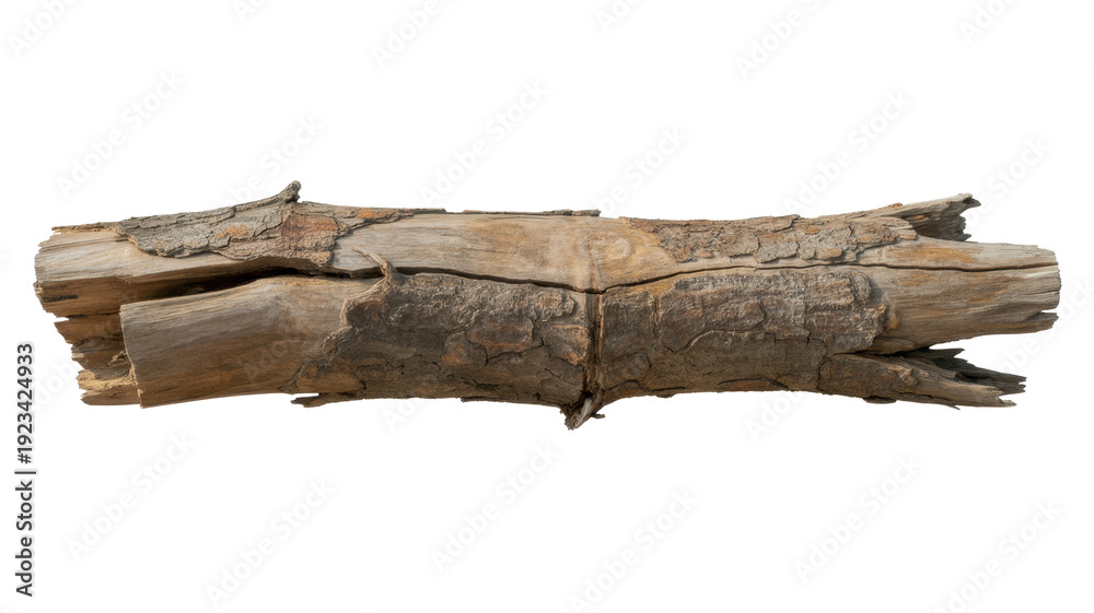 Fototapeta premium Weathered brown tree branch log isolated on a transparent background