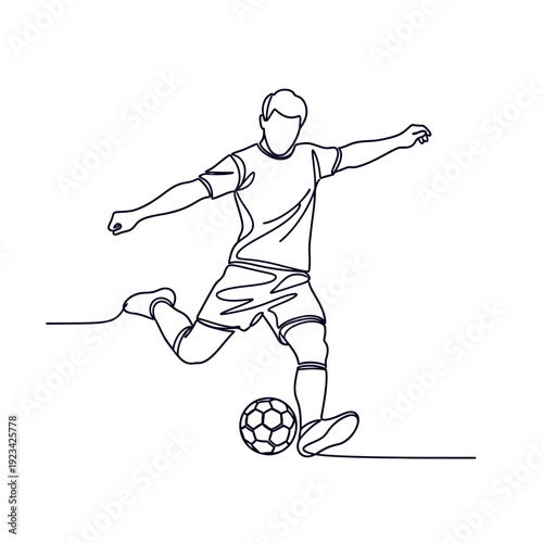 Continuous Line Drawing Of A Soccer Player Kicking the Ball