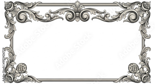 Ornate decorative baroque frame with swirling patterns and floral elements.