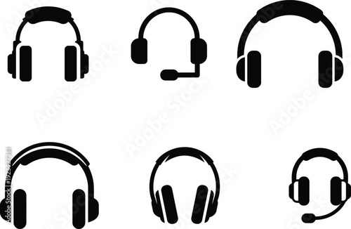 Black silhouettes of various headsets on white background