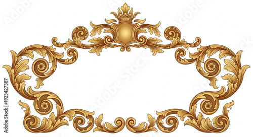Ornate Golden Baroque Scrollwork Frame Isolated on White.