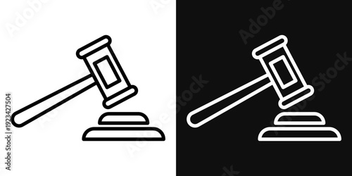 Law icons set in black and white thin line stroke