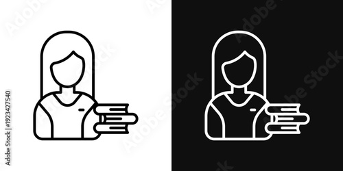 Librarian icons set in black and white thin line stroke