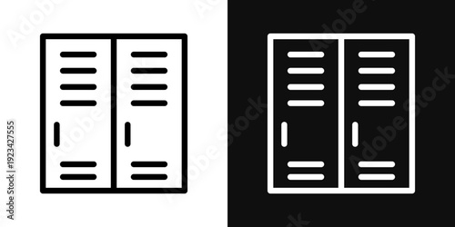 Locker icons set in black and white thin line stroke