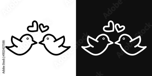Lover birds icons set in black and white thin line stroke