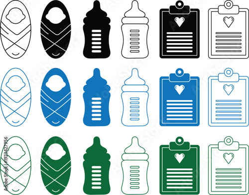 New born baby medical set icon vector illustration.