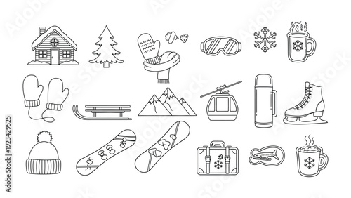 Winter Wonderland Icons: A collection of simple, yet charming, line art icons of winter-related elements, perfect for illustrating the essence of the season. 