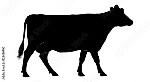 Silhouette of a Cow Walking - Black and White Farm Animal Icon