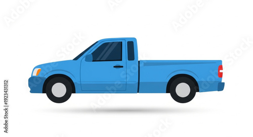 Blue Pickup Truck Side View.
