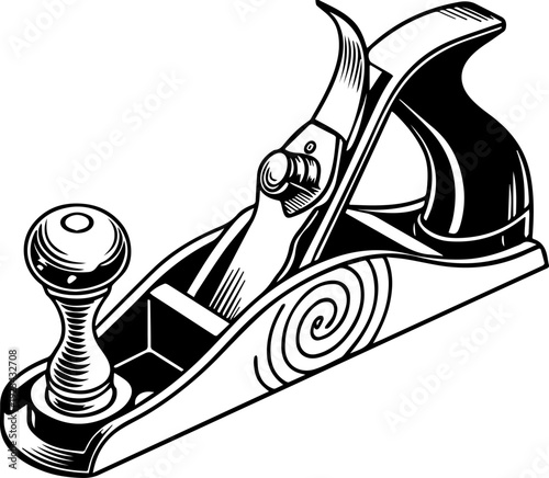 Classic Woodworking Hand Plane Tool Black and White Vector Illustration