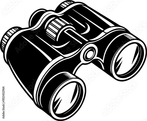 Vintage Style Binoculars Black and White Vector Illustration