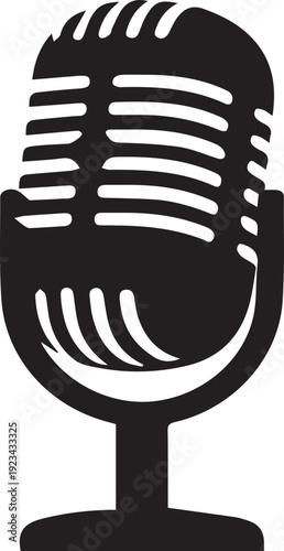 Vintage Microphone on Stand Isolated Silhouette.