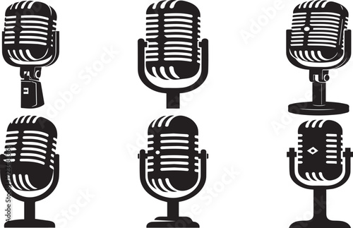 Vintage Microphones in Various Positions.