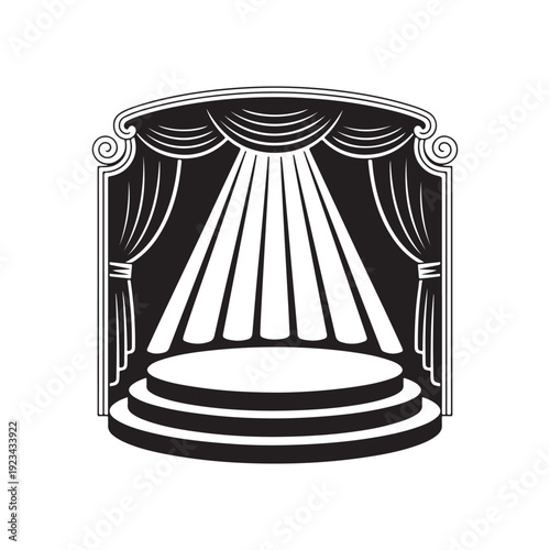 Theater Stage line art Illustration, Curtains and Empty Seats, Hand-Drawn Performance Scene vector art illustration. outline drawing theater stage with certain chair