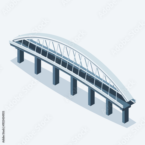 Isometric illustration of a modern pedestrian bridge with a sleek arched design.