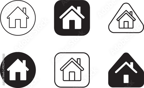 Web home icon in circle. House symbol for apps, websites and main page navigation.