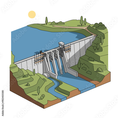 Hydroelectric Dam Generating Electricity from Water Flow.