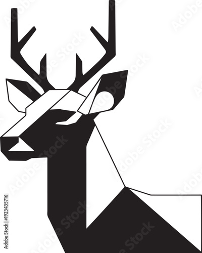 Black and white geometric deer head with antlers animal 2
