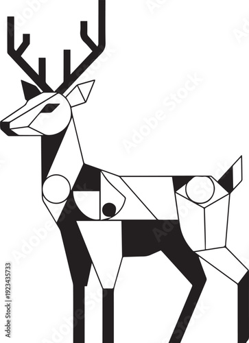 Black and white geometric deer abstract animal