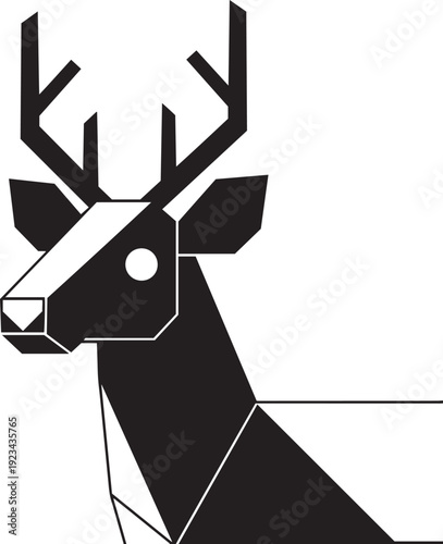 Black and white geometric deer head with antlers animal