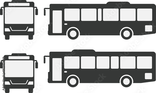City bus icon set, public transport silhouette vector illustration, urban transit vehicle symbol isolated for app, logo, signage design