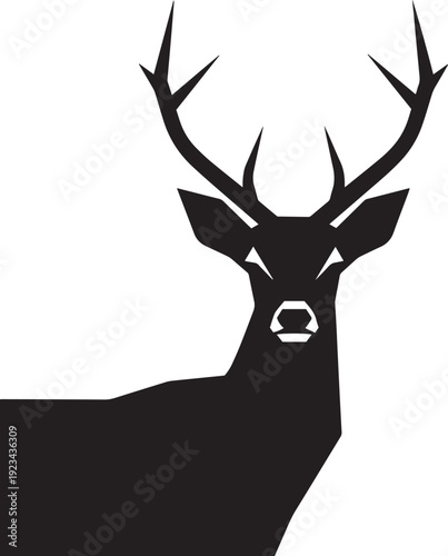 Black silhouette of a deer with antlers on white background 7