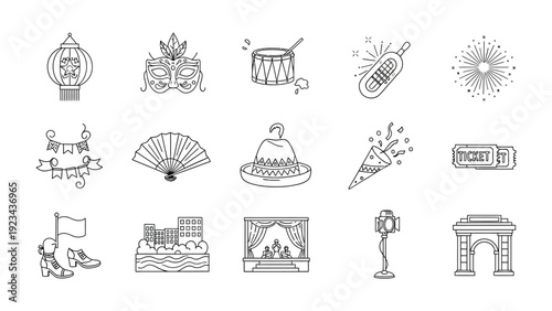 Festive Emblems in Monochrome: A collection of various festive symbols are neatly arranged against a minimalist backdrop, each one a testament to the joy of celebrations.